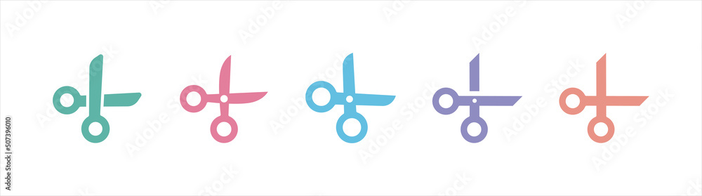 Poster scissors icons set. cutting scissors flat style colorful version symbol, vector illustration