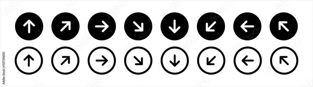 Poster navigation arrow icons set. control circle buttons for app and web design. vector illustration.