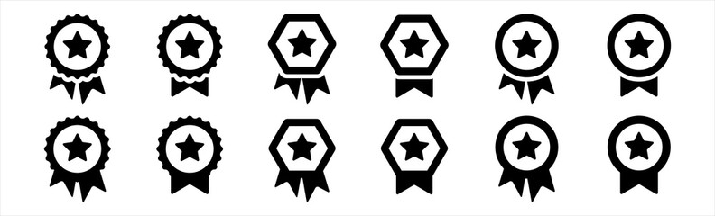 Approval check icons set. Approved or verified medal symbols. Certified badge correct mark sign, vector illustration
