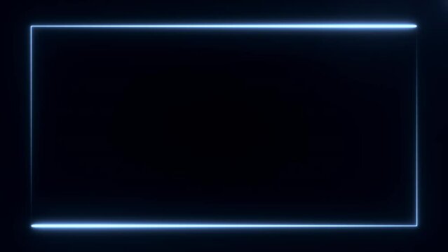 Neon rectangle frame abstract motion background. Two dark blue lights moving on the edge of the screen on black background. Seamless loop design 3D rendering animated 4k video.