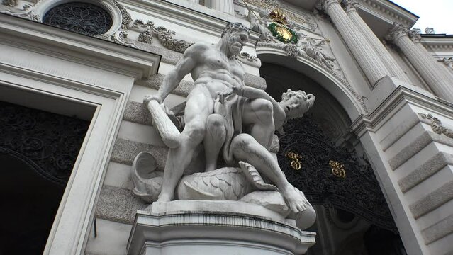 A magnificent sculpture at the Hofburg gate. Vienna, Austria. 4K.