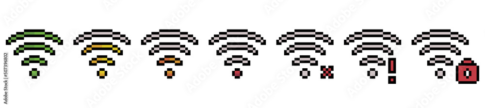 Poster pixel art wifi signal icon for cellphone interface vector icon for 8bit game on white background