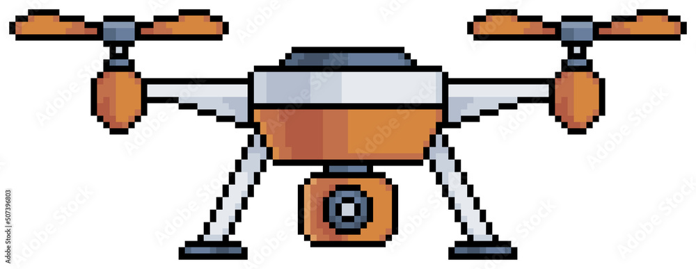 Poster pixel art modern drone with camera vector icon for 8bit game on white background