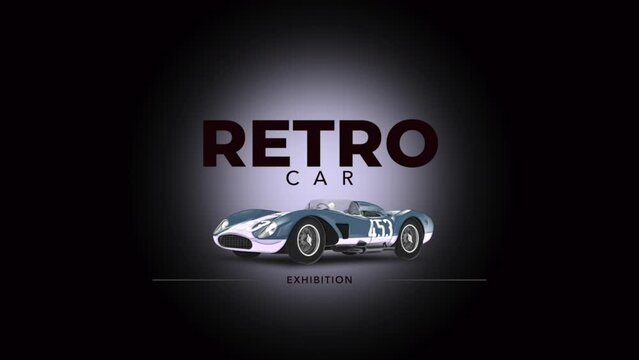 Retro car and Car Exhibition text, motion abstract sport and promo style background