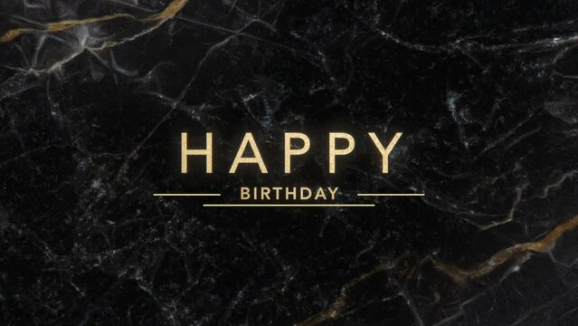 Happy Birthday on gold and black marble pattern, motion holidays and promo style background