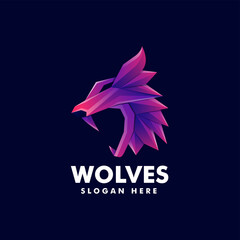 Vector Logo Illustration Wolf Gradient Colorful Style.