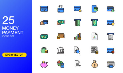 Money and online payment icon in fill outlined style. Suitable for design element of digital banking, online payment, and business finance app icon set.