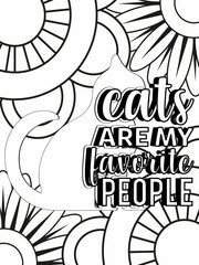 Cat coloring page. Coloring quote. Vector illustration.