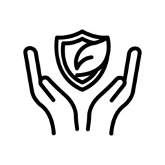 hand icon vector with shield and leaf. Healthy living, healthy environment, ecology. line icon style. Simple design illustration editable