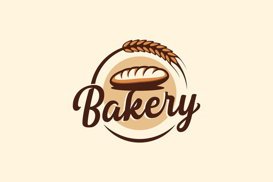 a simple, eye catching, and delicious bakery logo with a bread and wheat.