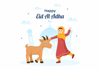 Eid al Adha Background Cartoon Illustration for the Celebration of Muslim with Slaughtering an Animal as a Cow, Goat or Camel and share it