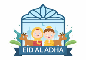 Eid al Adha Background Cartoon Illustration for the Celebration of Muslim with Slaughtering an Animal as a Cow, Goat or Camel and share it