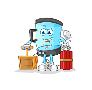 blender holding dynamite detonator. cartoon mascot vector