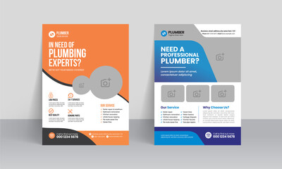 Professional plumber service flyer template, Home repair handyman leaflet design.