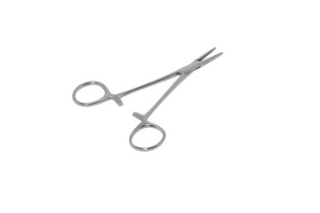 Small Surgical Clamp Scissors deep etched on white background