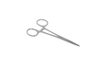 Small Surgical Clamp Scissors deep etched on white background