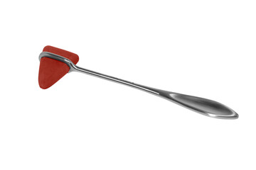 Red Medical Reflex hammer deep etched on white background. 