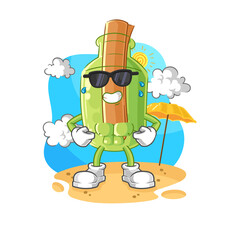 message in a bottle hold surrender flag mascot. cartoon vector