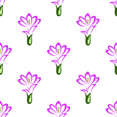 Beautiful pink floral art isolated on white background is in Seamless pattern - vector illustration