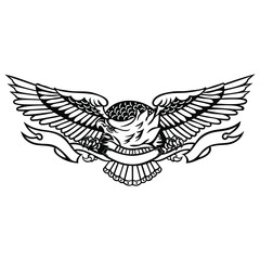 vector illustration of an eagle with wide affection, in black and white. suitable for logos and stickers