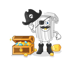 roman pillar pirate with treasure mascot. cartoon vector