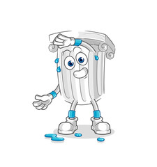 roman pillar stretching character. cartoon mascot vector