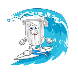 roman pillar surfing character. cartoon mascot vector