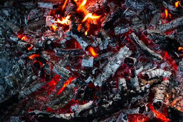 Charcoal for barbecue with flame background