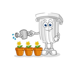 roman pillar watering the flowers mascot. cartoon vector