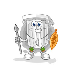 roman pillar african tribal fighter mascot. cartoon vector