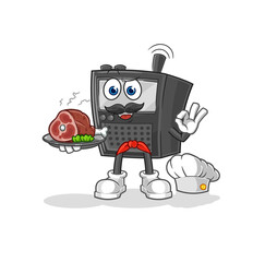 walkie talkie chef with meat mascot. cartoon vector