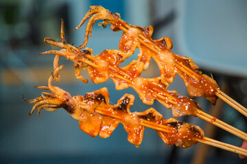 Delicious food on a bamboo stick