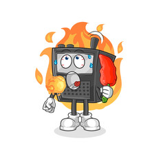 walkie talkie eat hot chilie mascot. cartoon vector