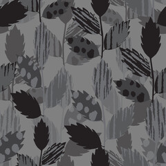 seamless monochrome dry leafs pattern background , greeting card or fabric