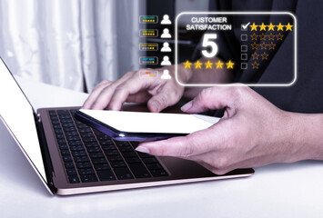 Customer review satisfaction feedback survey Concept,Customer can evaluate quality of service...