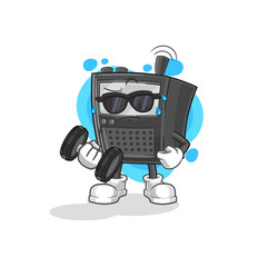walkie talkie lifting dumbbell vector. cartoon character