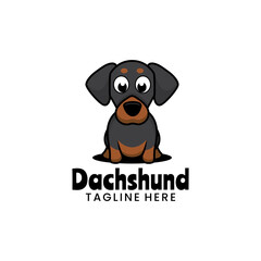 Vector Logo Illustration Dachshund Mascot Cartoon Style.