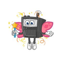 walkie talkie fairy with wings and stick. cartoon mascot vector