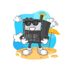 walkie talkie sunbathing in summer. character vector