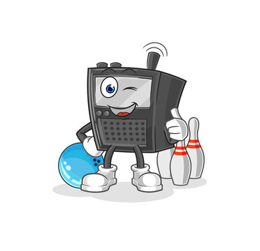 walkie talkie play bowling illustration. character vector