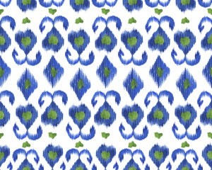 Watercolor painting seamless pattern with ikat motifs - 507410405