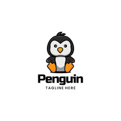 Vector Logo Illustration Penguin Mascot Cartoon Style.