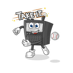 walkie talkie throwing baseball vector. cartoon character