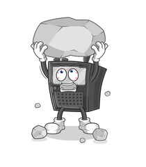 walkie talkie lifting rock cartoon character vector