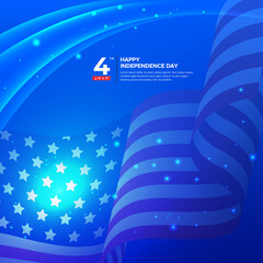 Shiny American Independence Day design background with flag wavy and shapes. 4th of July American independence day