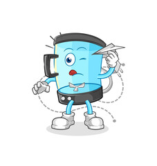 blender with paper plane character. cartoon mascot vector