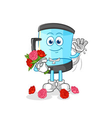 blender with bouquet mascot. cartoon vector