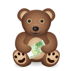 Obraz premium Teddy bear with one hundred euro banknote