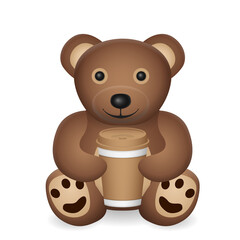 Teddy bear with paper coffee cup