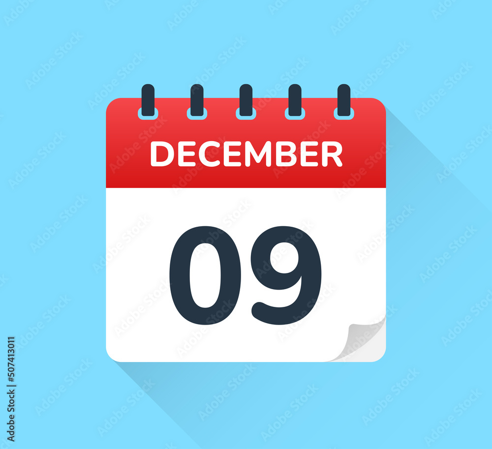 Aufkleber december 9 date on flat design vector calendar. schedule appointment for number nine of the month